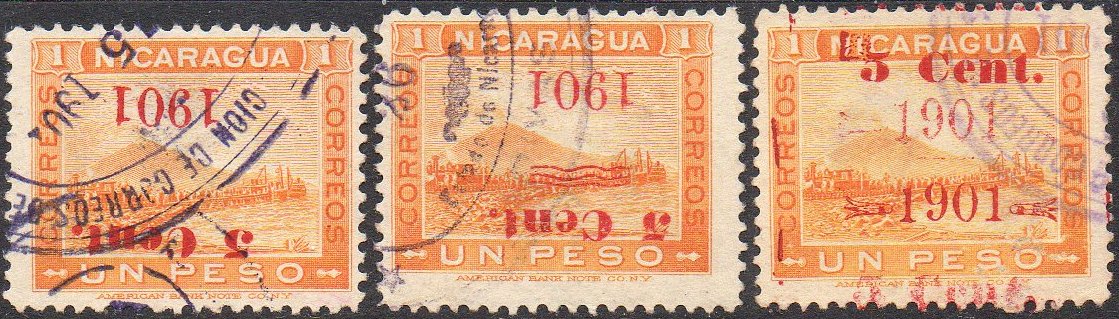 timbres-poste sellos postales stamps Nicaragua Momotombo Volcano & Train 5c/1P 1901 Red surcharge 